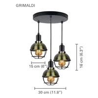 3 Light Pendant Light. Width 11.81 '', From The Grimaldi Collection, Black