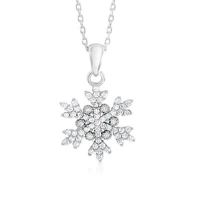Sterling Silver 925 Pave Cz Snowflake Necklace Pendant On Cable Chain 17.5"