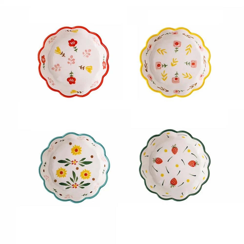 Set Of 4 Colorful 7" Ceramic Dessert Bowls Salad Bowls
