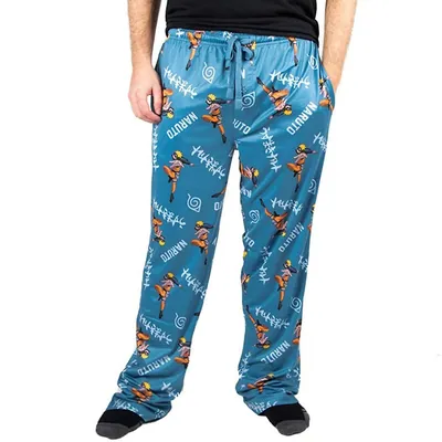 Naruto Shippuden Anime Cartoon Mens Blue All Over Print Sleep Pajama Pants