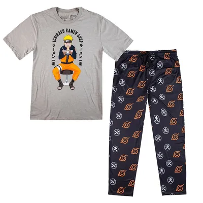 Naruto Eating Ramen Symbols Sleep Loungewear Pajama Set