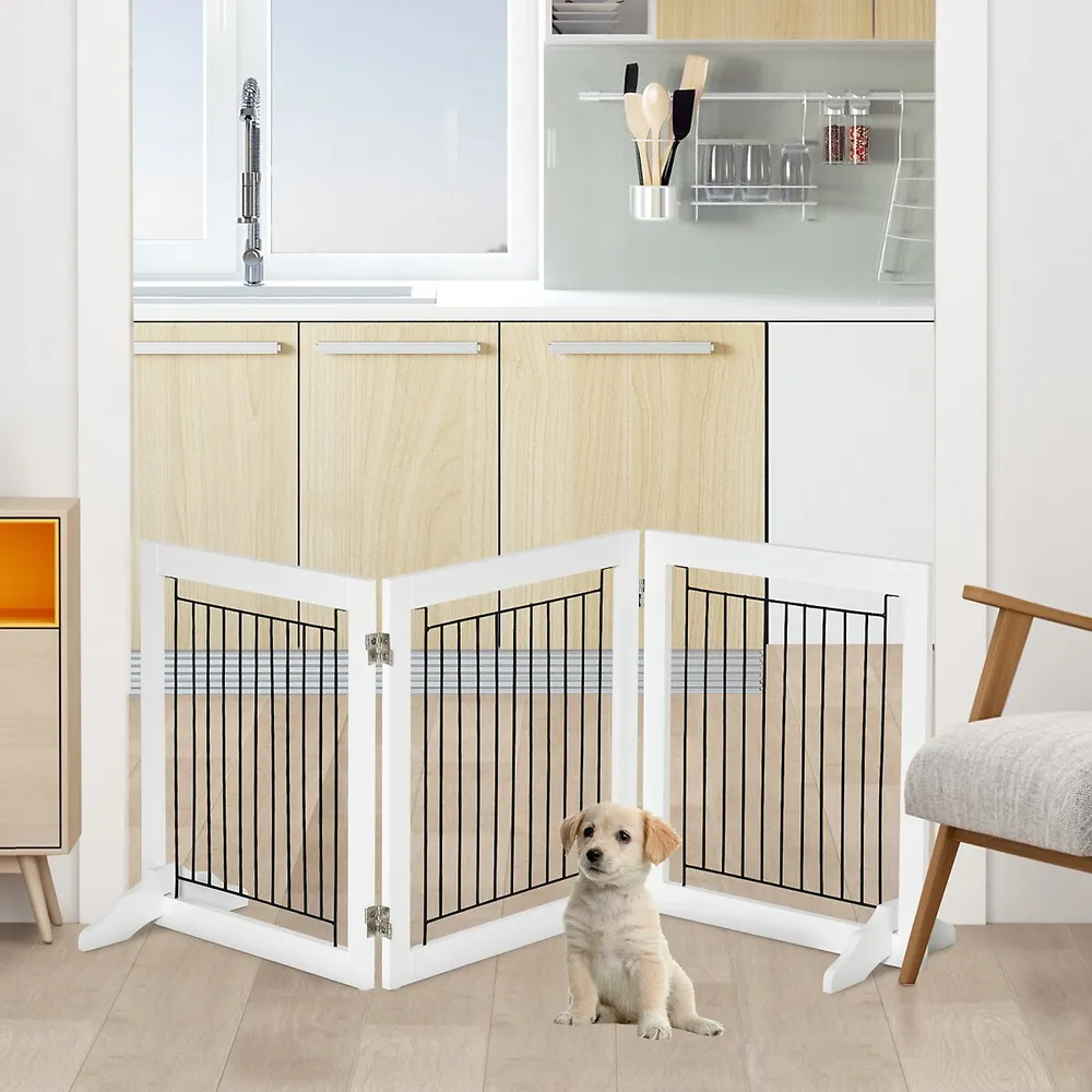 Freestanding Pet Gate, Folding Dog Gate With 2 Support Feet