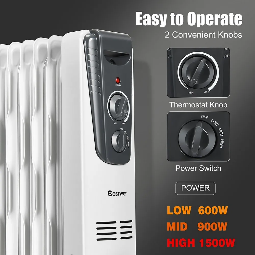 Costway 1500w Electric Oil Filled Radiator Space Heater Thermostat Room  Radiant | Galeries de la Capitale