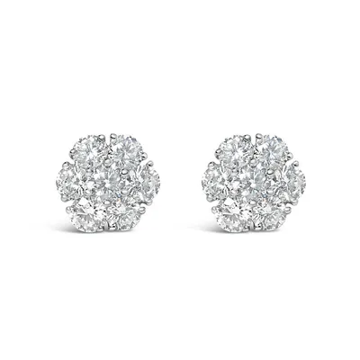 14k White Gold 1 3/4 Cttw Lab Grown Diamond Floral Cluster Composite Stud Earrings (g-h Color, Vs2-si1 Clarity)