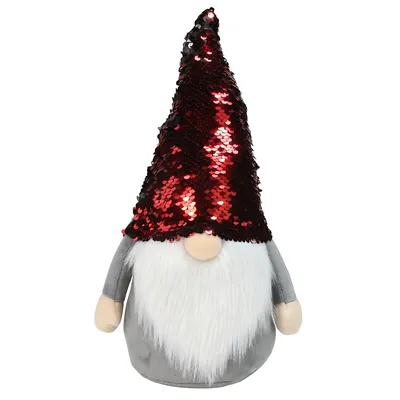 11" Standing Gnome Christmas Decoration With Red Flip Sequin Hat
