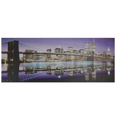 Led Lighted Famous New York City Brooklyn Bridge Skyline Canvas Wall Art 15.75" X 39.25"