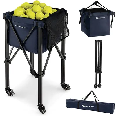 Foldable Tennis Ball Hopper Basket Portable Travel Teaching Cart With Wheels & Bag
