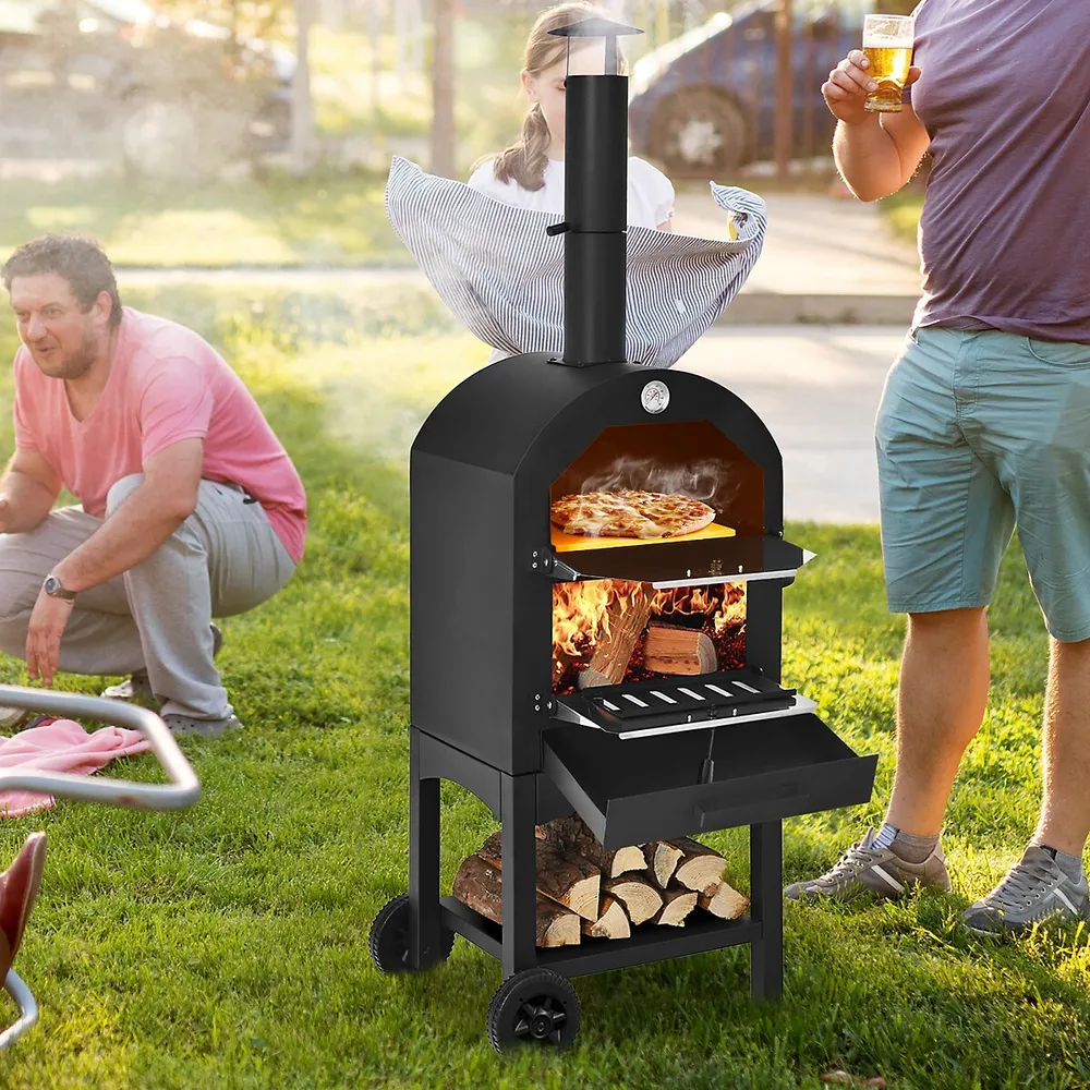 Costway Outdoor Pizza Oven Wood Fire Pizza Maker Grill W/ Pizza Stone u0026  Waterproof Cover | Upper Canada Mall