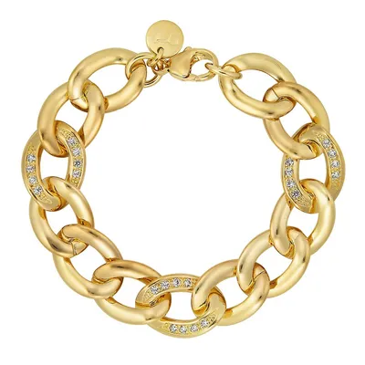 18kt Gold Plated Large Link With Cz Bracelet