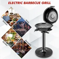 Portable 1600w Electric Bbq Grill With Temperature Control & Grease Collector Red/black
