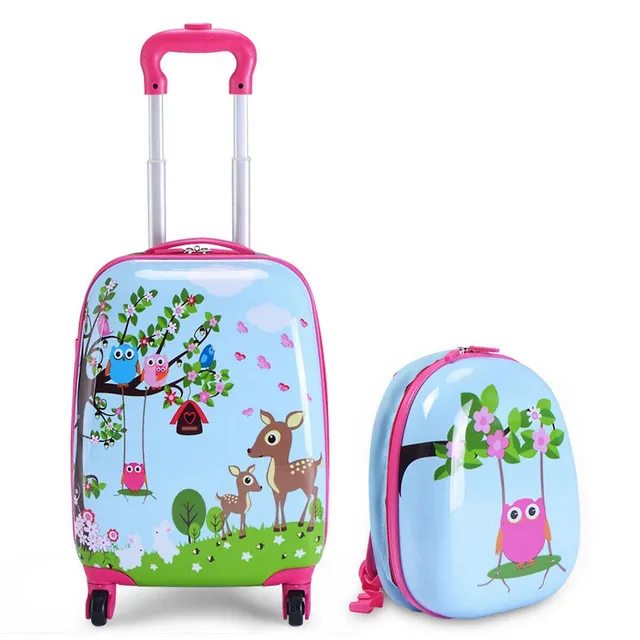 2PC Kids Ride-on Luggage Set 18 Carry-on Suitcase & 12 Backpack Anti-Loss  Rope