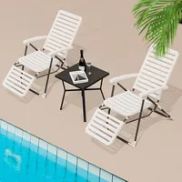 Patio Pp Chaise Lounge Folding Reclining Chair 7-level Backrest Footrest White