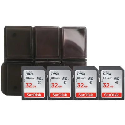 4x 32gb Sdhc Ultra 80mb/s Memory Card With Memory Card Holder