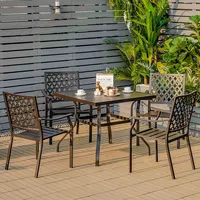 Set Of Patio Dining Chairs Stackable Metal Slat Armreset Garden Yard