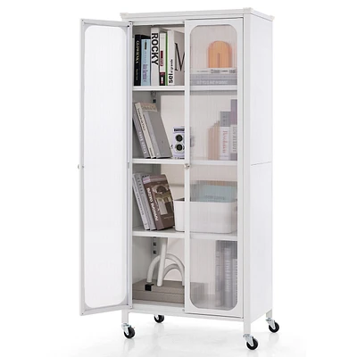 Storage Cabinet With Wheels & 2 Translucent Doors Adjustable Shelves Sideboard