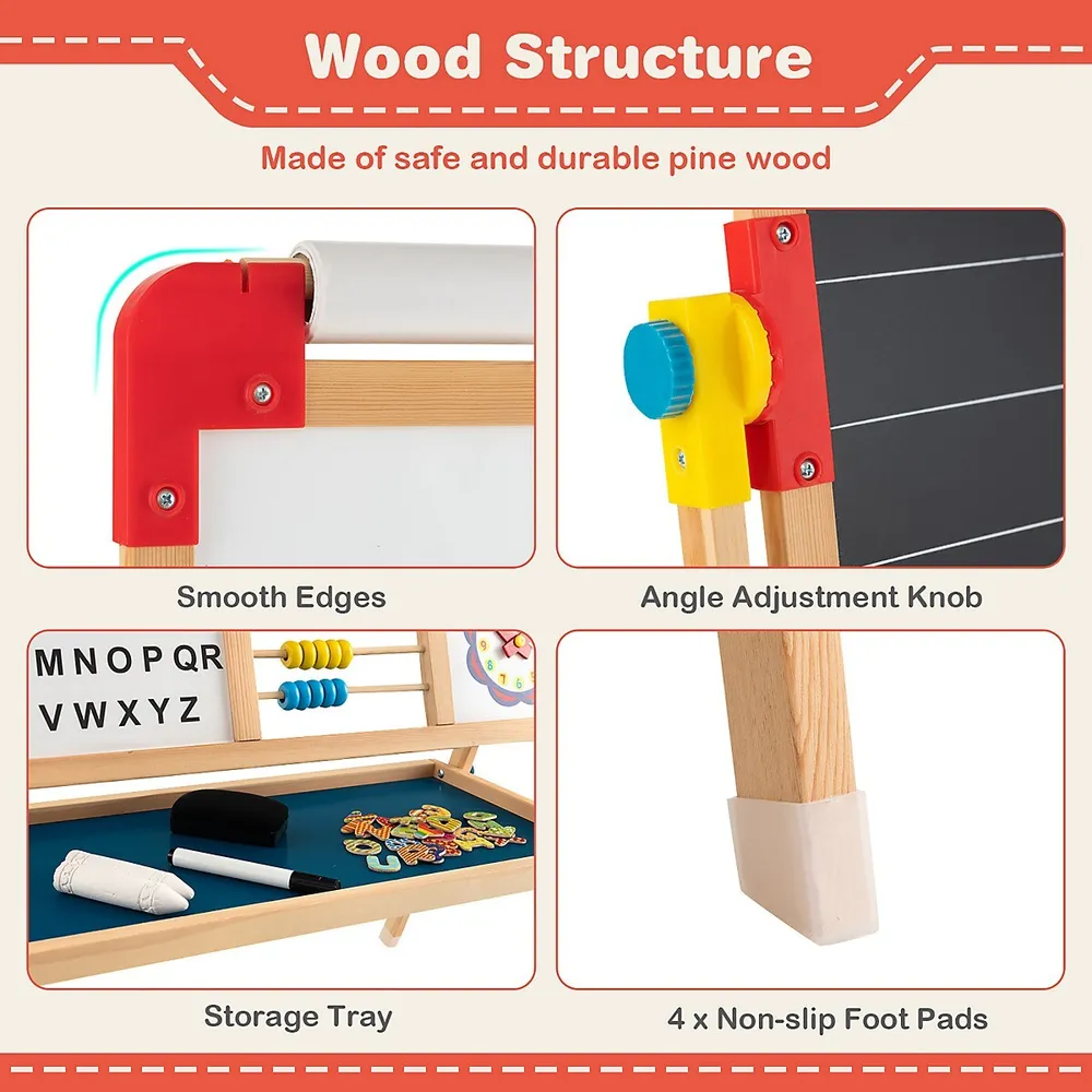 Children's Double-Sided Art Easel with Paper Roll - Costway