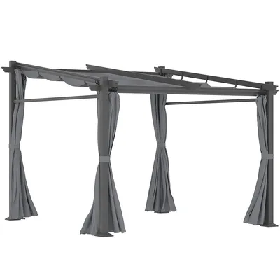 10' X 10' Metal Pergola W/ Sliding Roof Canopy, Dark Grey