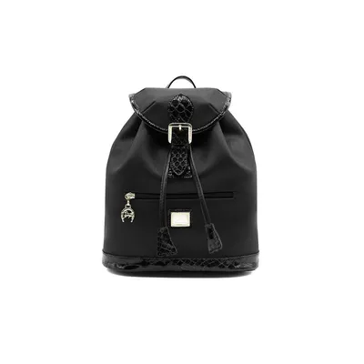 Backpack With Flap And Drawstring Closure - Canvas Leather