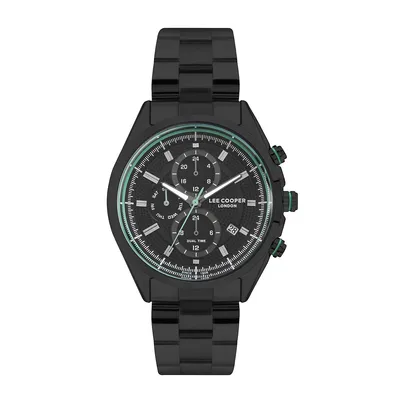 Men's Lc07399.650 Chronograph Black Watch With A Black Metal Band And A Black Dial