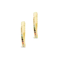 Rainbow Cz Micro Hoops Earring Sterling Forever Gold