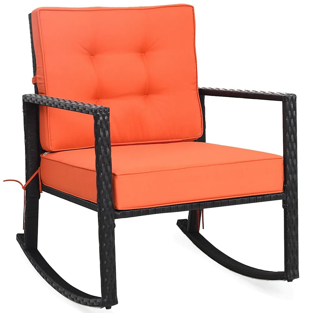 Patio Rattan Rocker Chair Outdoor Glider Wicker Rocking Chair Cushion Lawn Deck