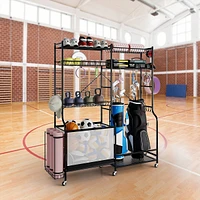 Sports Equipment Organizer For Garage With Yoga Mat Holder Ball Basket Metal Black