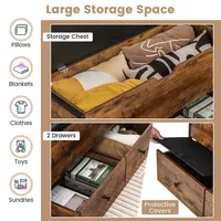 Storage Ottoman Bench Flip Top Wooden Storage Chest With Cushion & 2 Drawers