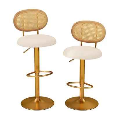 Height-adjustable Bar Stool Set Of 2 Swivel Bar Chairs With Pe Rattan Backrest