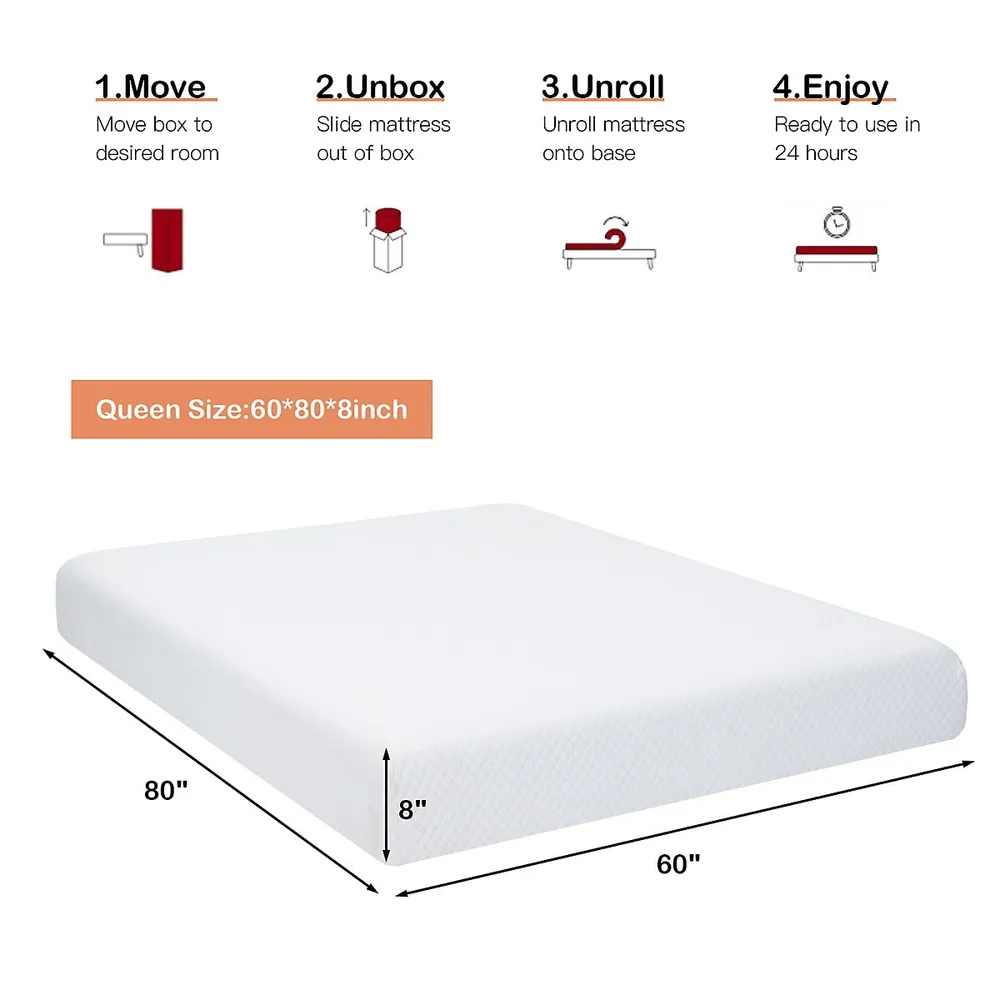 Fulltwinqueenking 8" Foam Mattress Medium Firm Bed-in-a-box Bed Room W/removable Cover