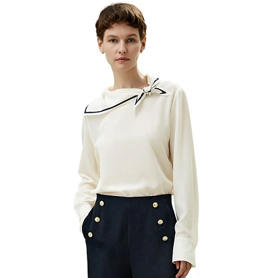 Nautical Collar Silk Shirt For Women