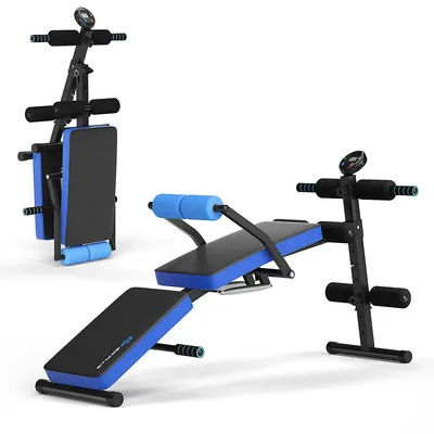 Multi-functional Foldable Weight Bench Adjustable Sit-up Board W/ Monitor Redblue