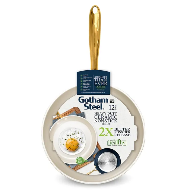 Gotham Steel Hammered 14 inch Cream Ceramic Nonstick XL Frying Pan