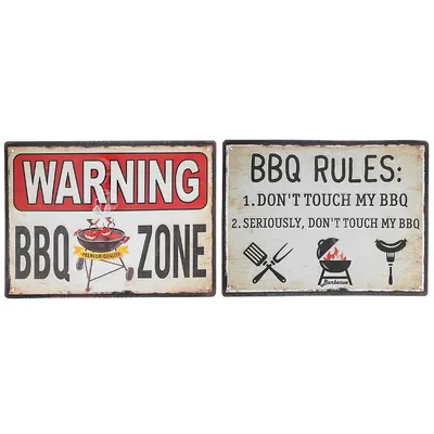 Embossed Metal Wall Sign (bbq Rules/bbq Zone) (asstd) - Set Of 2