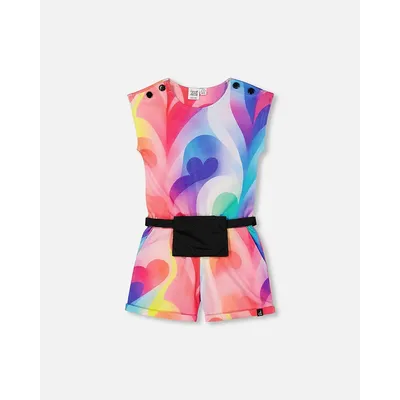 French Terry Jumpsuit Printed Rainbow Heart