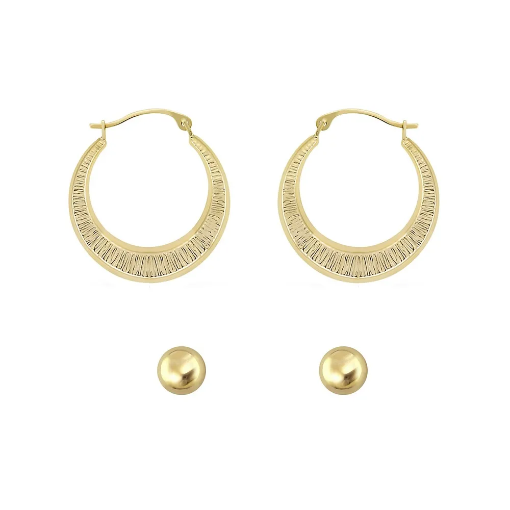 10kt Yellow Gold Ball And Hoop Set Earrings