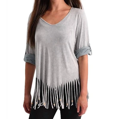Stone Wash Cut Out Fringe Top