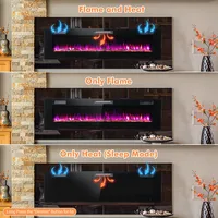 68" Ultra-thin Electric Fireplace Recessed Wall Mounted W/crystal Log Decoration