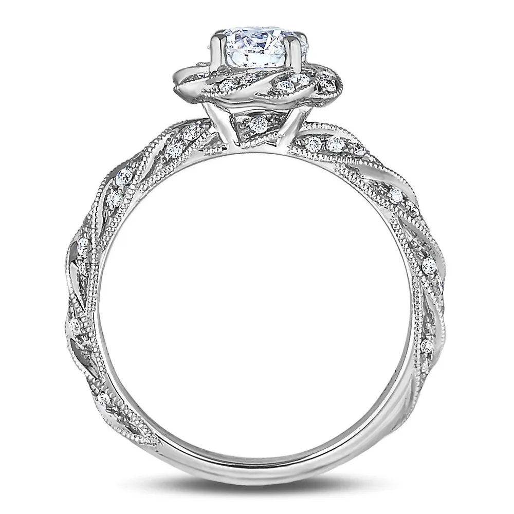 18k White Gold 1.05 Cttw Canadian Diamond Floral Halo Ring