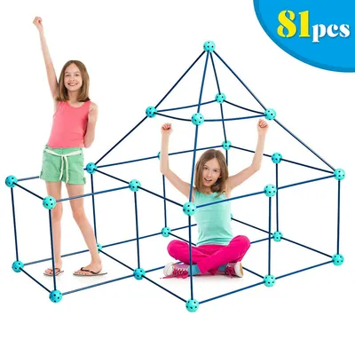 Kids Crazy Construction Fort Building Kit 81 Pieces Indoor & Outdoor Gift Toys