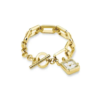 Goldtone Stainless Steel & Octagon Charm Chain Bracelet Analog Watch