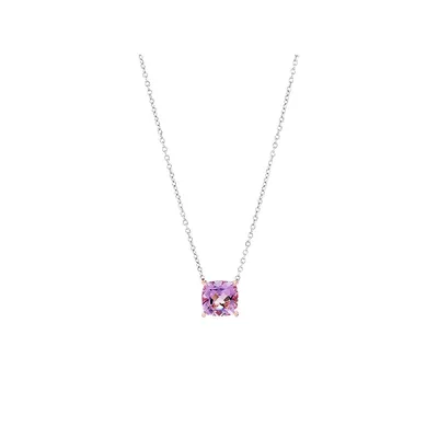 Necklace With Rose Amethyst In Sterling Silver & 10kt Rose Gold