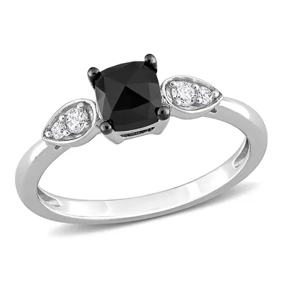 1 Ct Tw Cushion Cut Black Diamond And White Engagement Ring 14k Gold