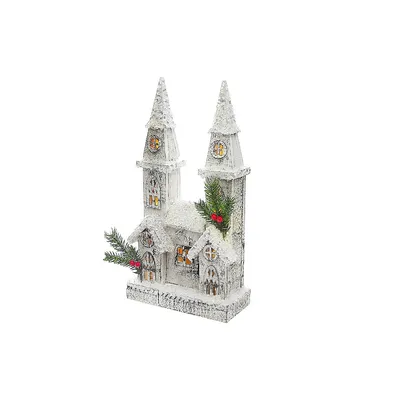 Christmas Led Snow Covered Church 16"