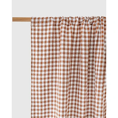 Gingham Rod Pocket Linen Curtain Panel (1 Pcs)