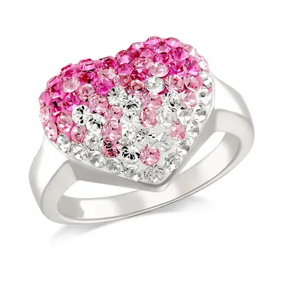 Sterling Silver Heart Top With Two Colors Crystal Ring