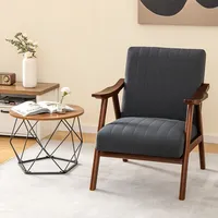 Modern Accent Chair Leathaire Leisure Armchair W/ Rubber Wood Frame & Felt Pads