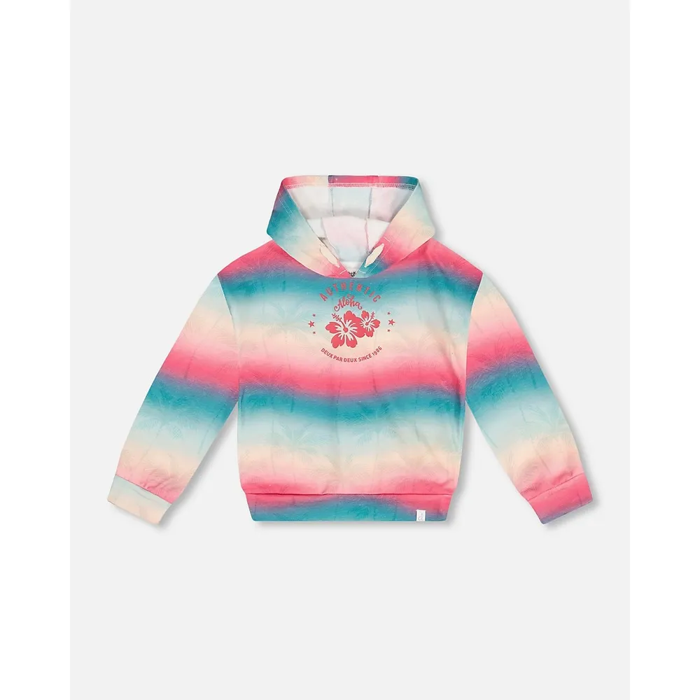 French Terry Hooded Sweatshirt Printed Tie Dye Waves