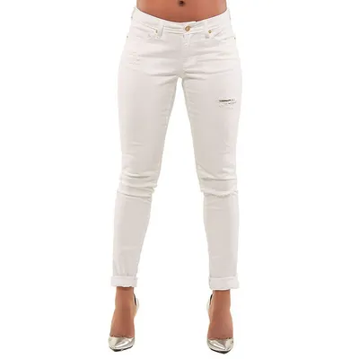 Womens Curvy Fit White Stretch Denim Light Destroyed Skinny Jeans