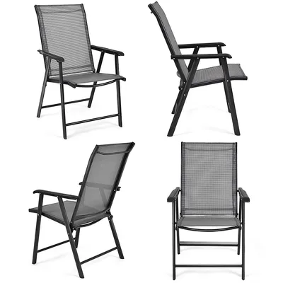 Costway Set Of 4 Patio Folding Chairs Camping Deck Garden Pool Beach W/ Armrest