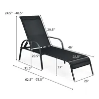 Goplus Patio Chaise Lounge Outdoor Folding Recliner Chair W/ Adjustable Backrest Black